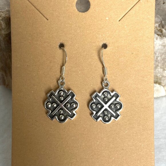 Oxidized Sterling Silver 925 Saltire Cross Style Dangle Drop Earrings - Picture 9 of 13
